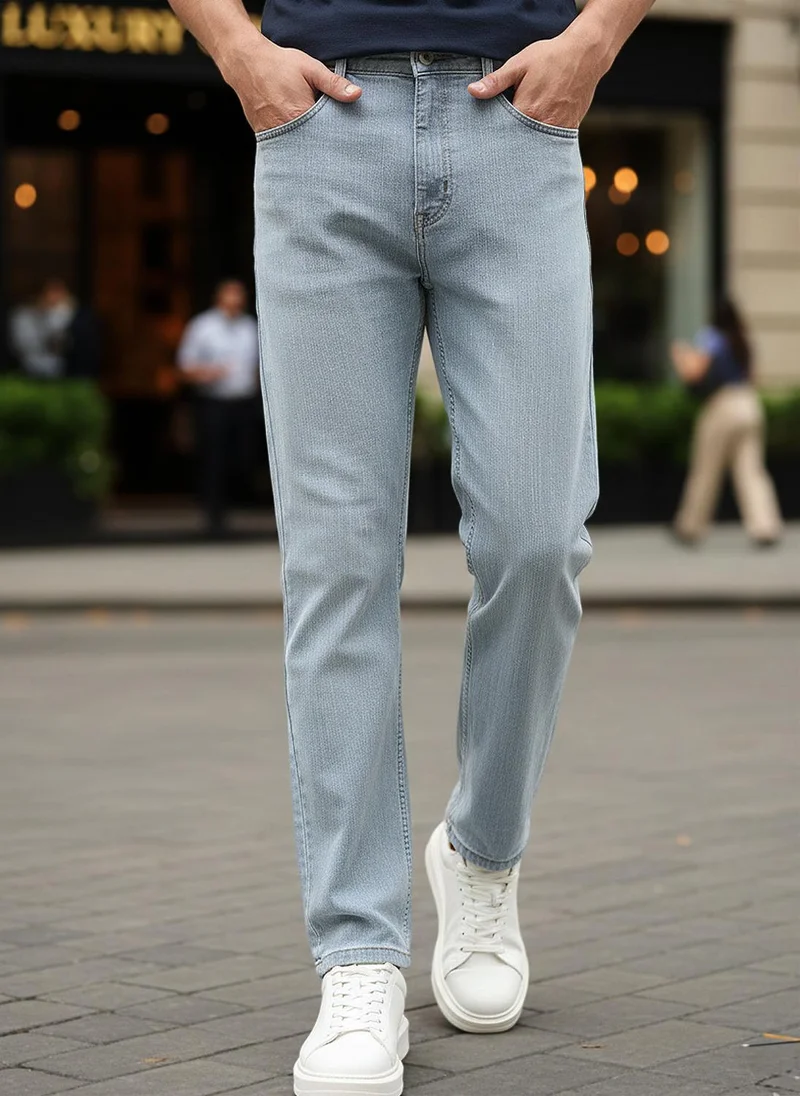 Urbano Fashion Men's Light Grey Straight Fit Washed Denim Jeans Stretchable